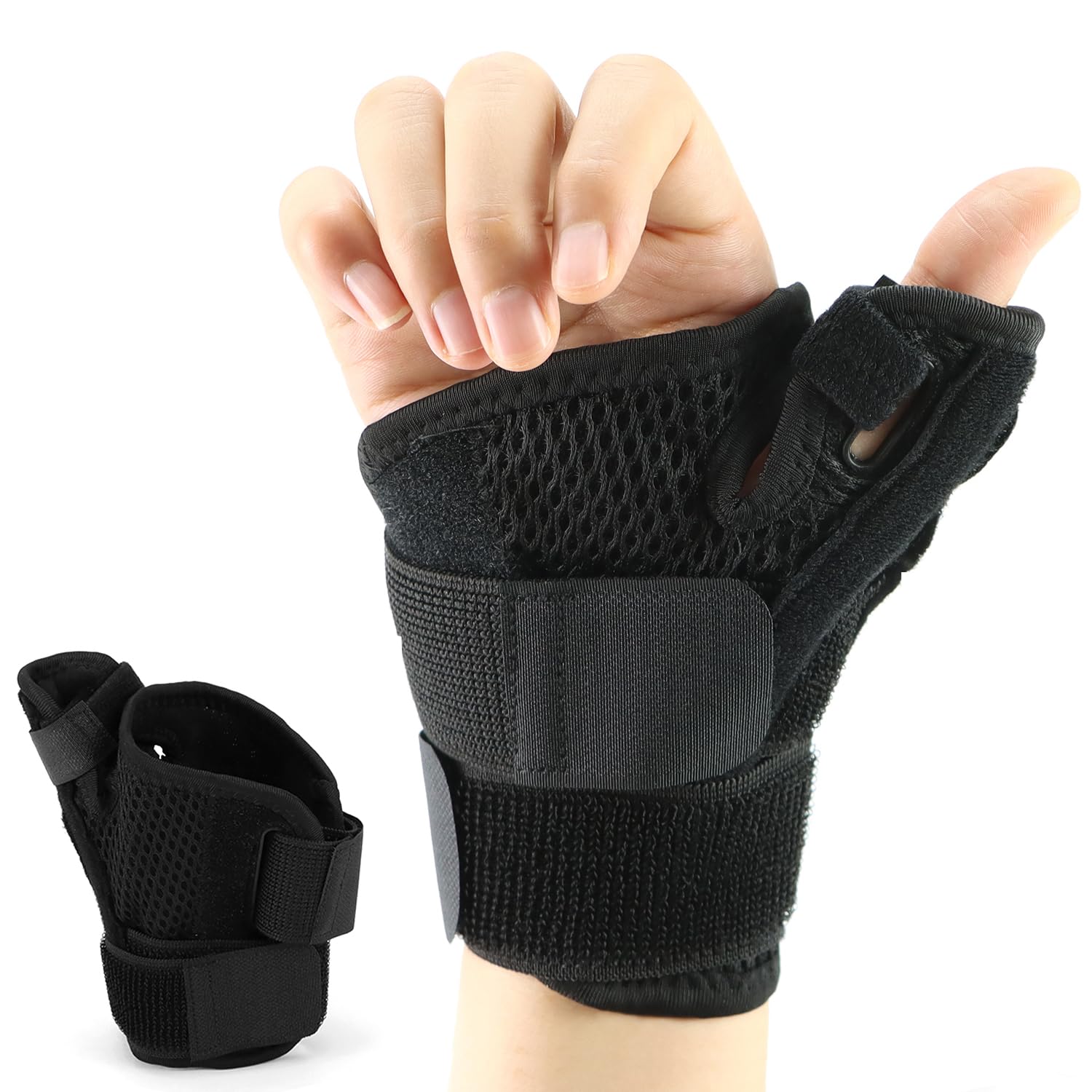 QWORK Thumb & Wrist Brace with Adjustable Splint for Carpal Tunnel, Arthritis, and Tendonitis - Pain Relief and Therapeutic Compression Support – Breathable Neoprene - Fits Both Hands