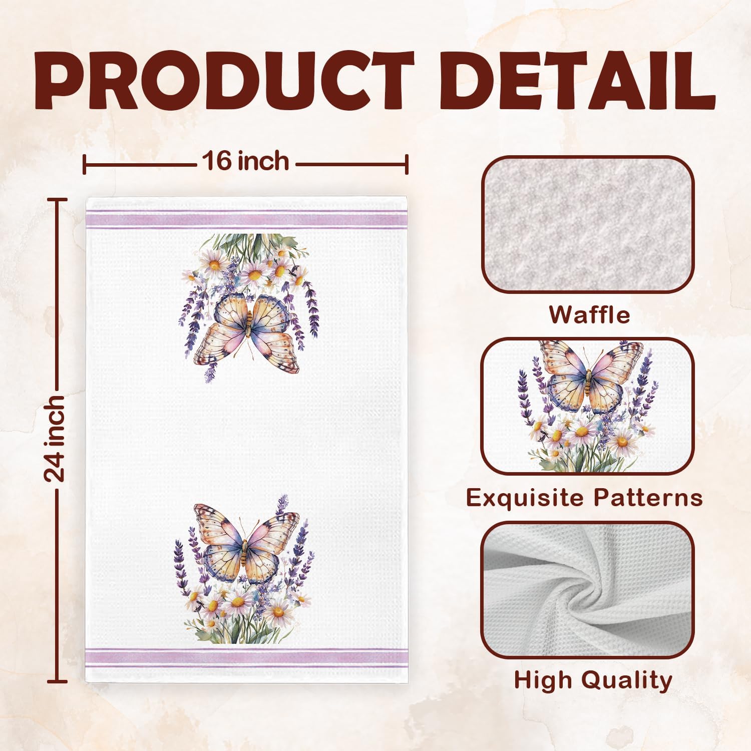 Purple Butterfly Floral Kitchen Towels, Farmhouse Botanical Decorative Hand Towels for Bathroom, Rustic Cottagecore Butterfly Flower Dish Towel, 16x24 Inches Set of 2 - Image 7