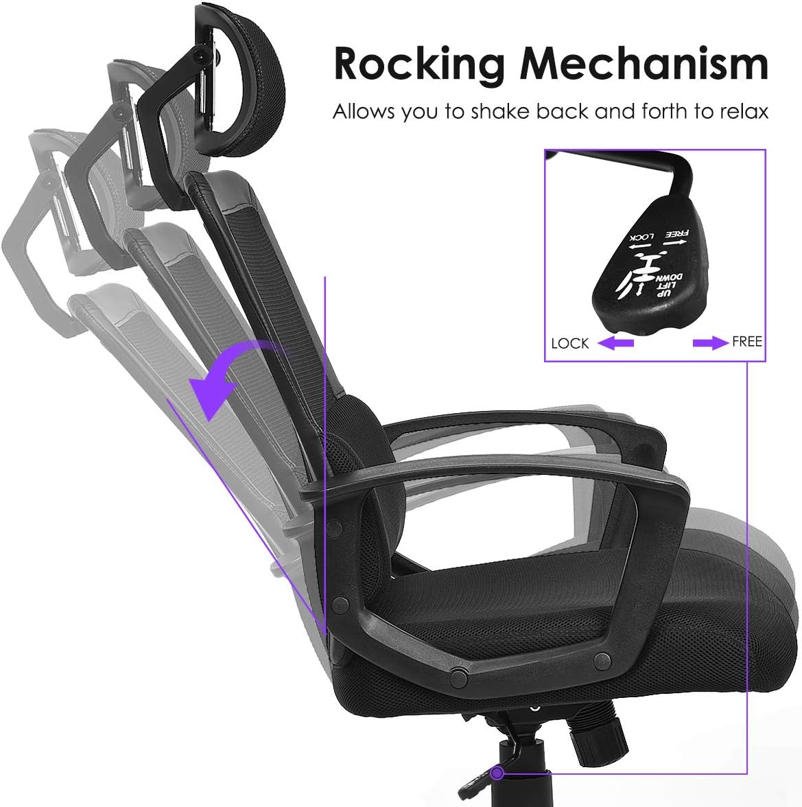 POWERSTONE Ergonomic Home Office Chair - High Back Desk Chairs Racing Style Computer Chair Adjustable Headrest Breathable Mesh Back Soft Foam Seat Cushion Gaming Chair