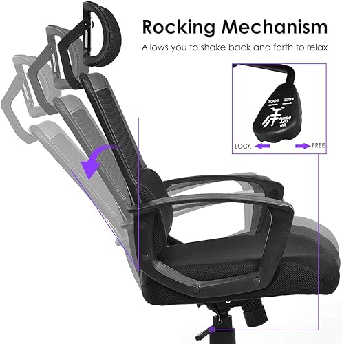Miniatura 6 de Giantex Silla ergonómica de oficina, soporte lumbar, silla de escritorio de malla, silla de oficina con respaldo alto con reposacabezas ajustable,