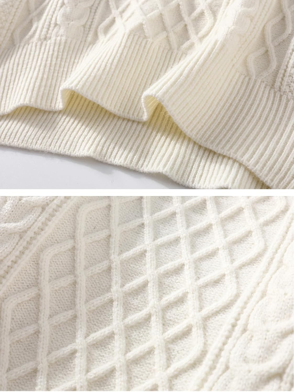 Aelfric Eden Cable Knit Sweater Women Vintage Chunky Cream Sweater Men Woven Crewneck Knitted Pullover White - Image 3