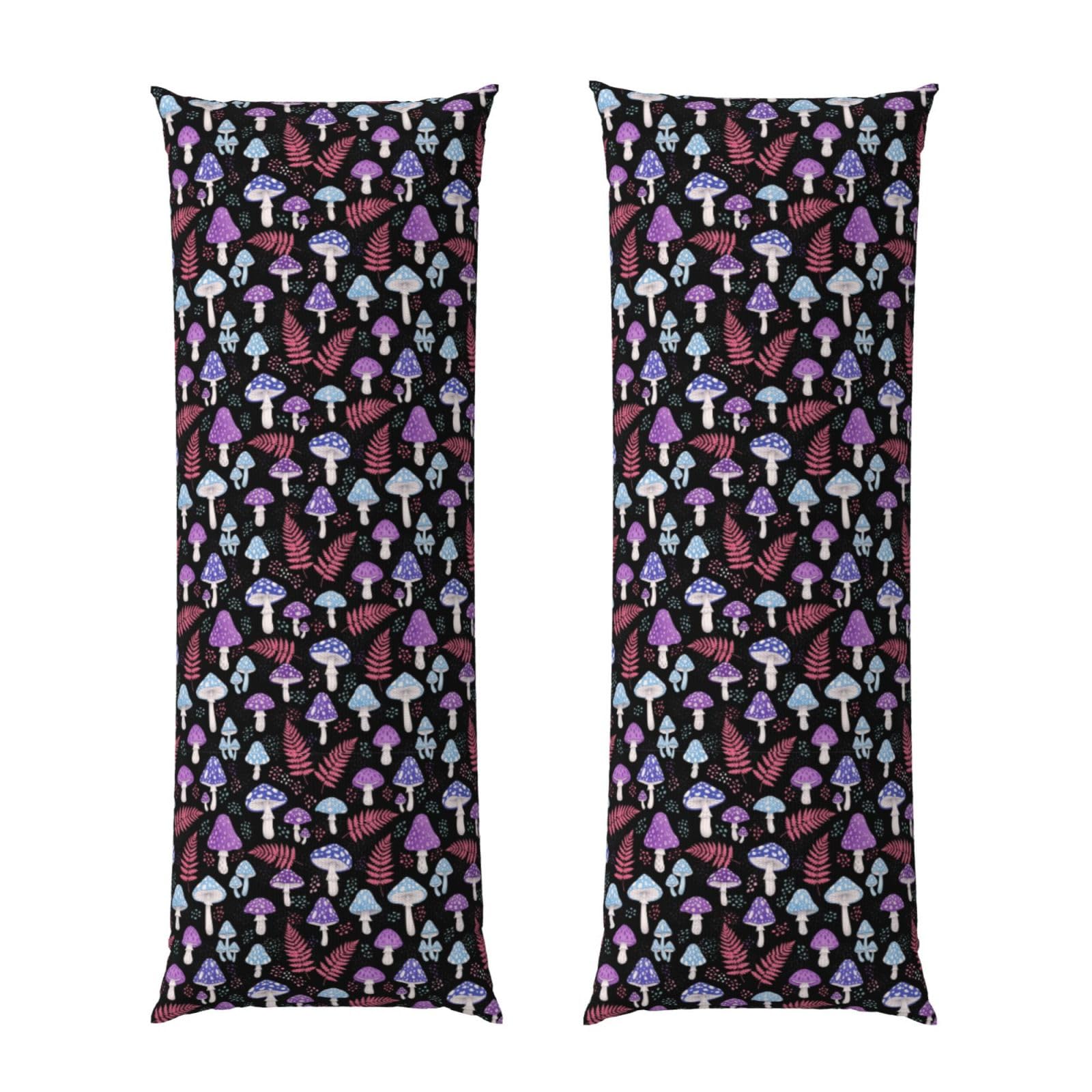 Long Pillow Cover 20x54, Trippy Purple Blue Mushrooms, Cozy Microfiber Pillowcase with Zipper, Soft Breathable Protector for Bed Sofa Couch Decoration