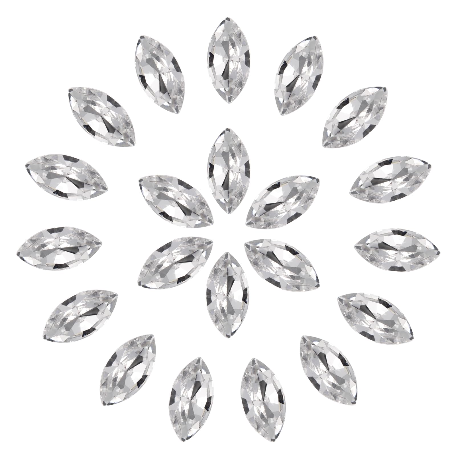 sourcing map 30 Pcs Horse Eye Shape Rhinestones, 6 x 12 mm Point Back Rhinestone Beads for Jewelry Making Crafts Costume Crystal Embellishments, White — image 1