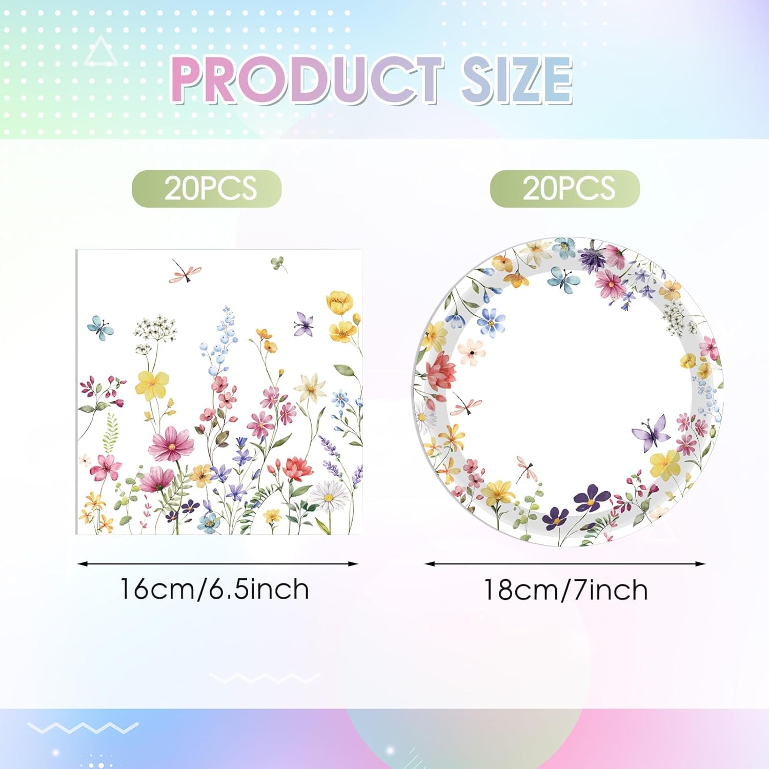 40Pcs Wildflower Paper Plates-Spring Wildflower Disposable Dinnerware Set Floral Party Supplies for Baby Shower Wedding and Boys Girls’Birthday Parties image 2 of 6 B0DQZL2Z35