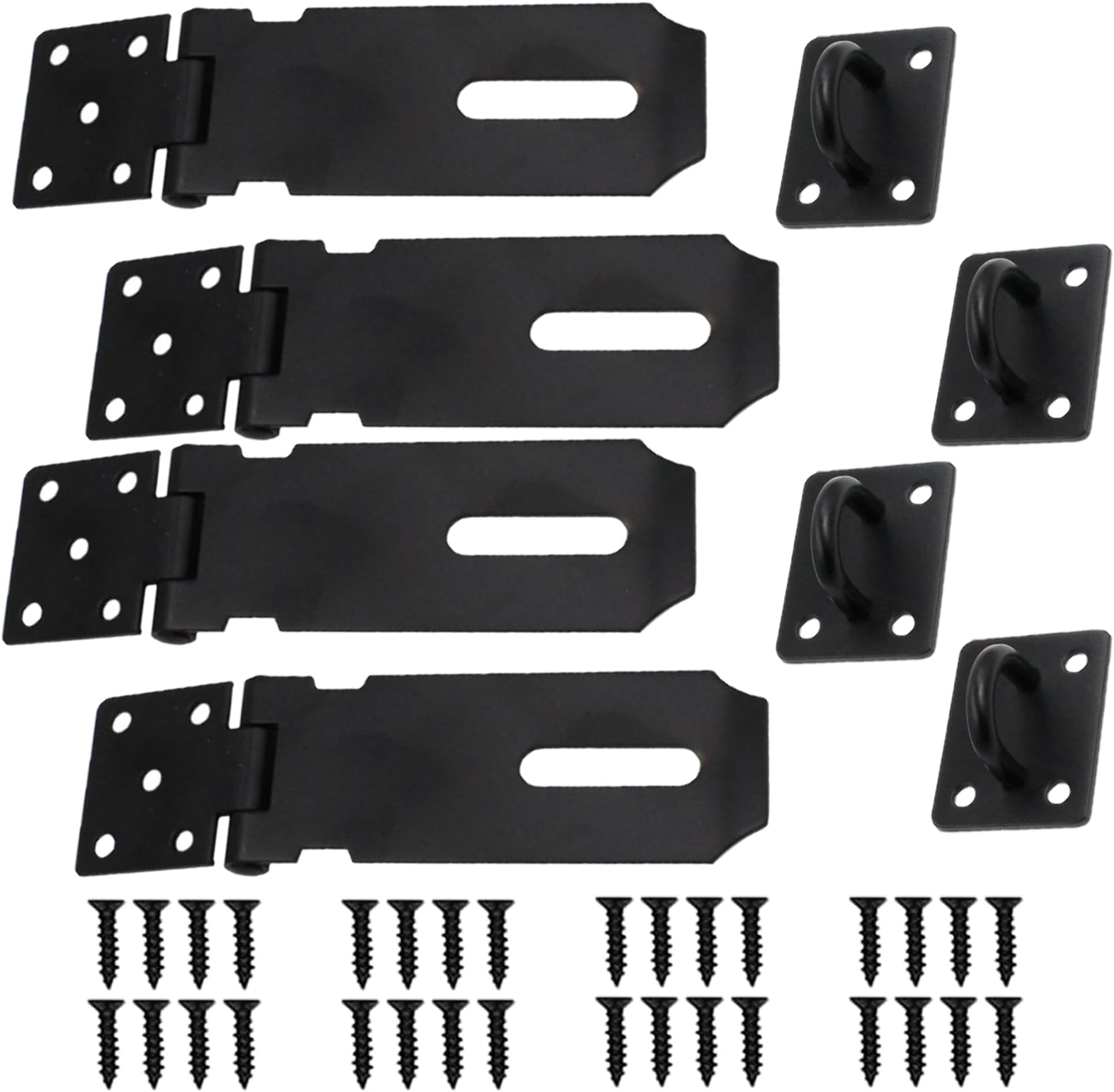 HLMOptimoPadlock Latch Lock 4 Inch Stainless Steel Hasp Lock Latch Matte Black Door Lock Hasp Latch with Screws for Door Shed Cabinet 4 Packs (4, 4 inch)