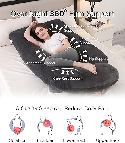 Miniatura 2 de ALLOPERA Almohada de embarazo, almohada de maternidad de cuerpo completo de 57 pulgadas con funda extraíble lavable, soporte para dormir para