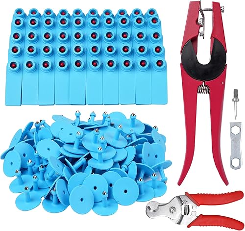 100 etiquetas de oído en blanco para ganado de cabra, ganado, ovejas, cerdos, perros, ciervos, granjas, con aplicador de etiquetas de oreja de