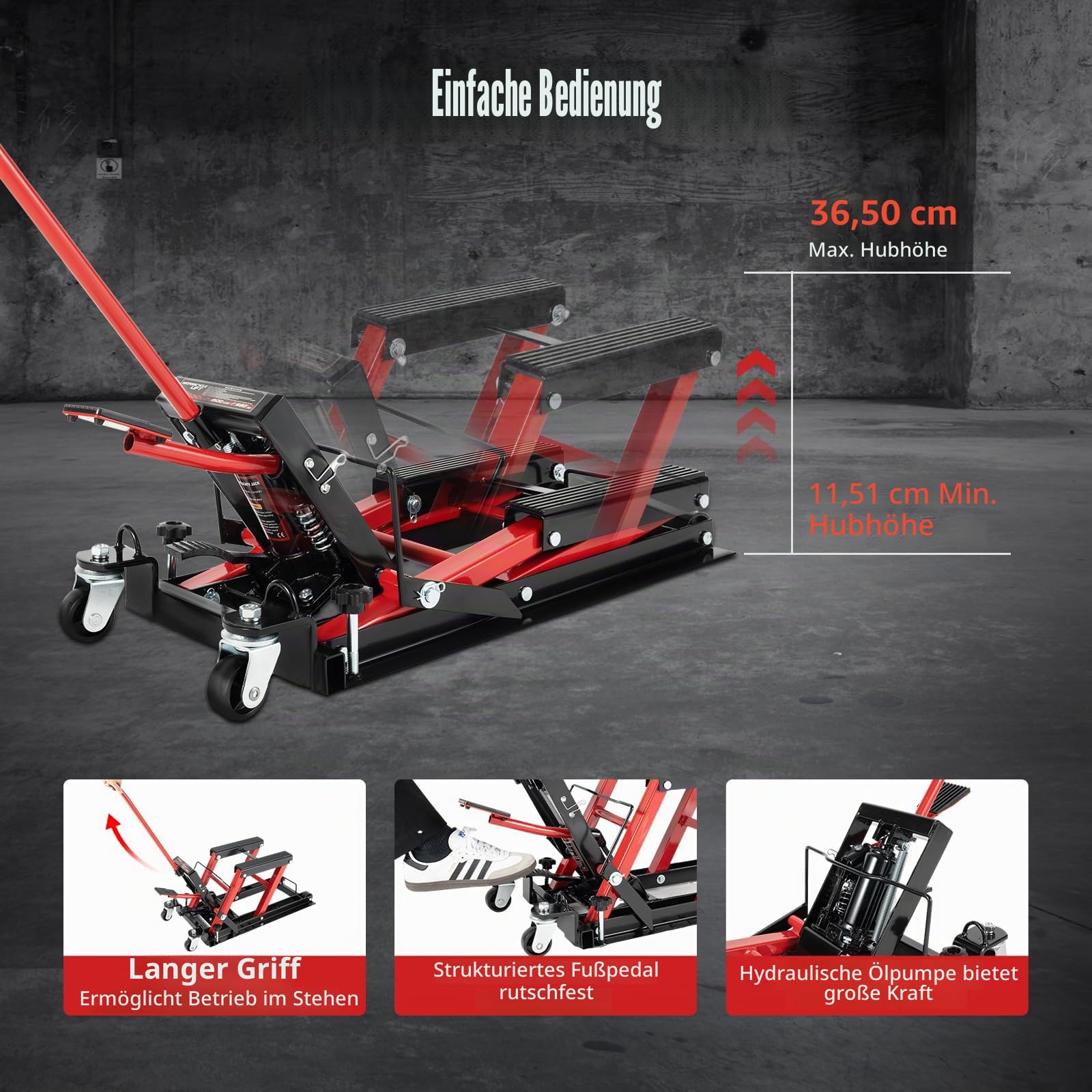 Motorrad Hebebühne, Motorradheber Hydraulik Scherenheber Hydraulische Quadheber, 680kg Maximale Belastung, Landemaschine Reparatur Motorradständer Höhenverstellung 11.5-37.5cm