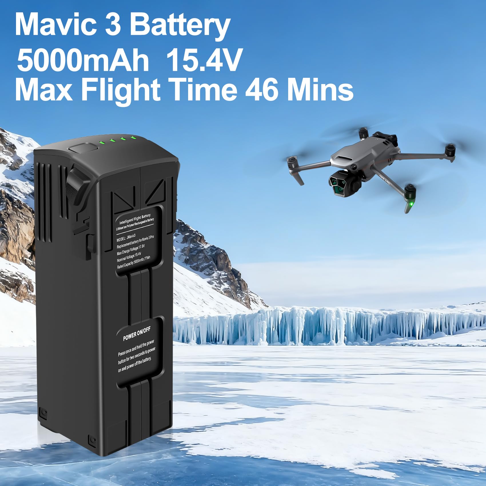 Intelligent Flight Mavic 3 - Batteria ricaricabile da 5000 mAh, tempo di volo massimo 46 minuti, compatibile con drone Mavic serie 3, confezione da 2
