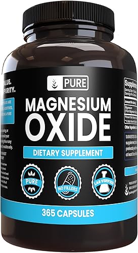 Ingredientes originales puros, óxido de magnesio, sin magnesio o rellenos de arroz, siempre puro, verificado en laboratorio (365 cápsulas)