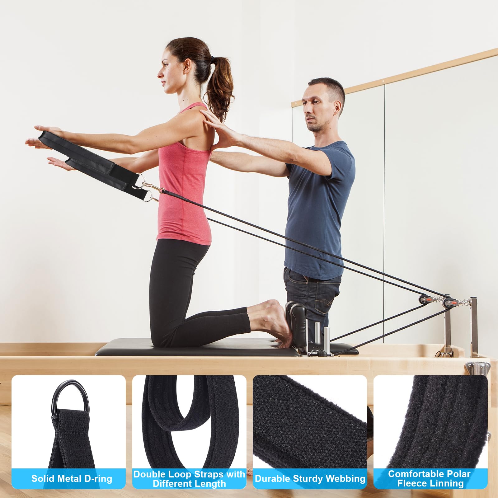 2 Pièces Sangles De Pilates, Sangle Musculation à Double Boucle, Épaisseur Confortable Avec Anneau En d, pour Bande De Resistance Musculation, Entraînement à Domicile, Sangle De Tirage