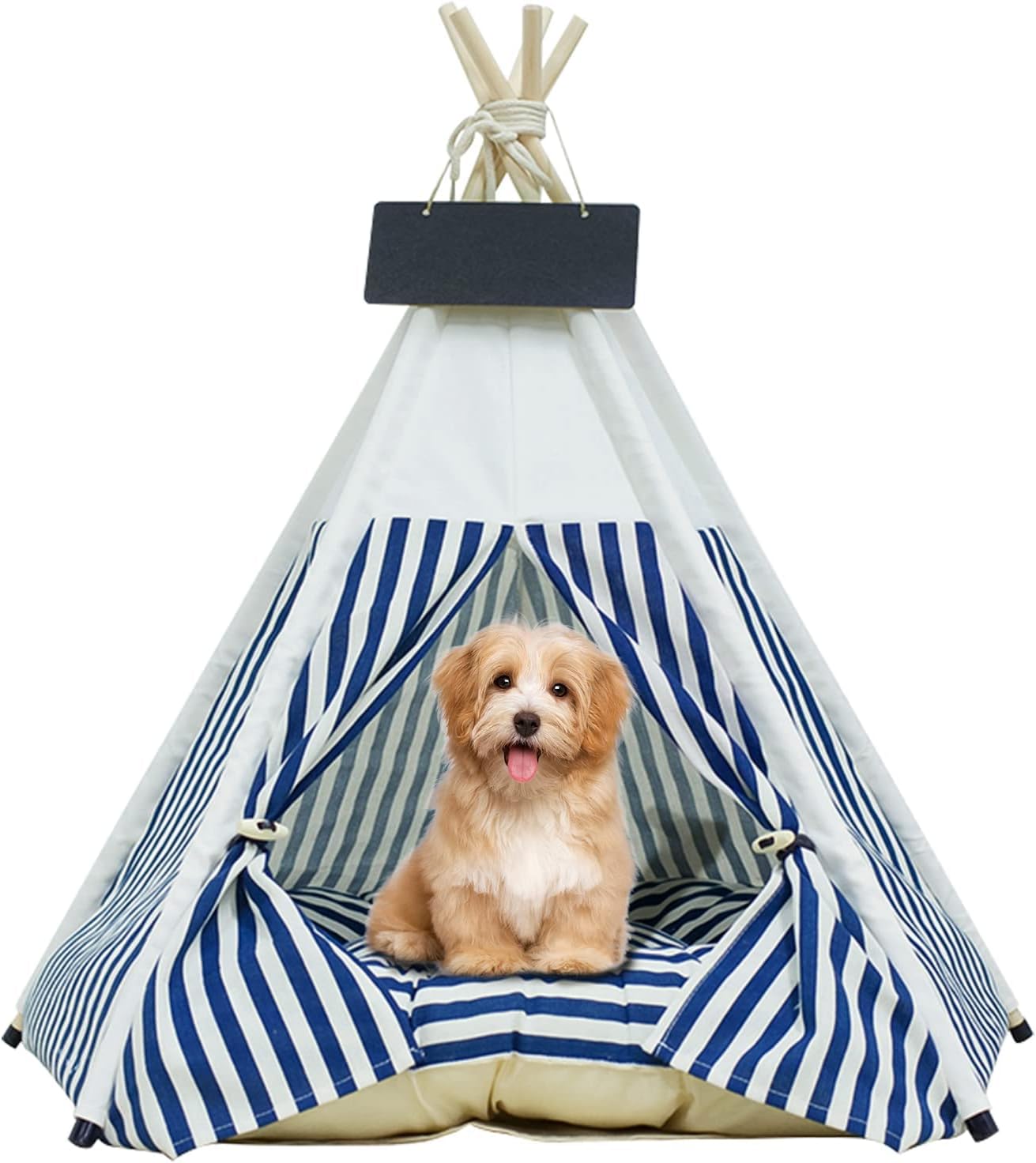 Mascotas con Cama,Tienda De Campaña para Perros y Gatos,Extraíble y Lavable Plegable Cama para Mascotas con Colchón Perreras(Azul y Blanco)