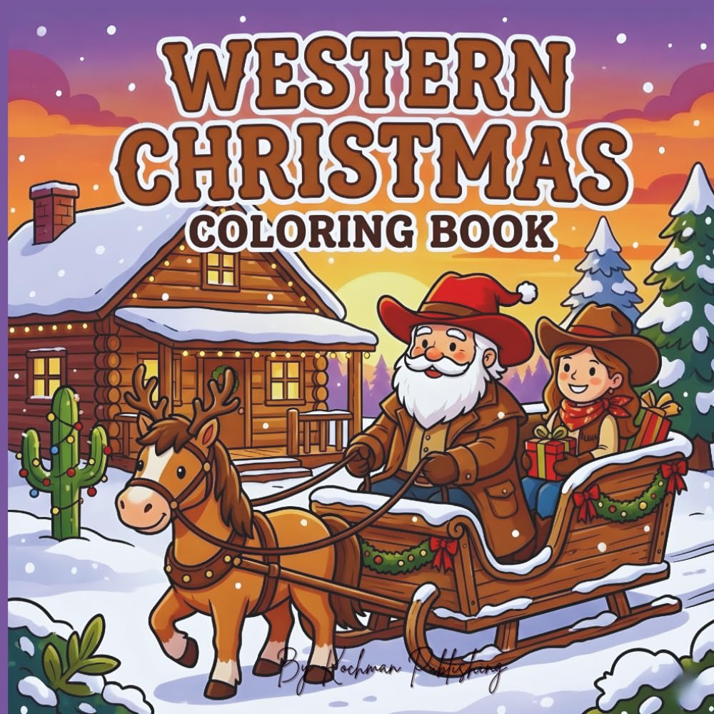 Western Christmas: Cozy Western-Themed Coloring Book for Adults & Teens Featuring Simple, Bold & Easy Illustrations of Christmas Trees, Horses in ... on Barns for Relaxation & Stress Relief