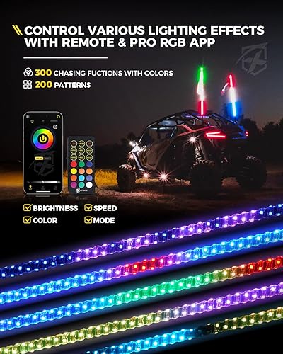 Miniatura 3 de Xprite 2 luces LED en espiral RGBW de 3 pies con base de resorte, aplicación y control remoto, luces de freno de marcha atrás, antena de