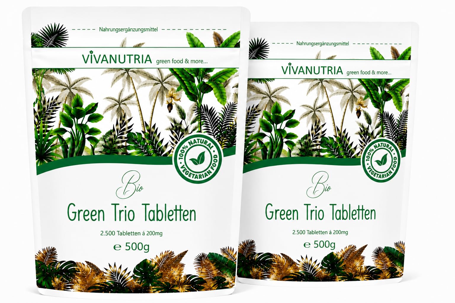 VivaNutria Bio Green Trio Presslinge 1000g | aus kontrolliert biologischem Anbau I 5000 Tabletten aus Spirulina Chlorella & Gerstengras I ohne Zusätze I Rohkostqualität I vegan