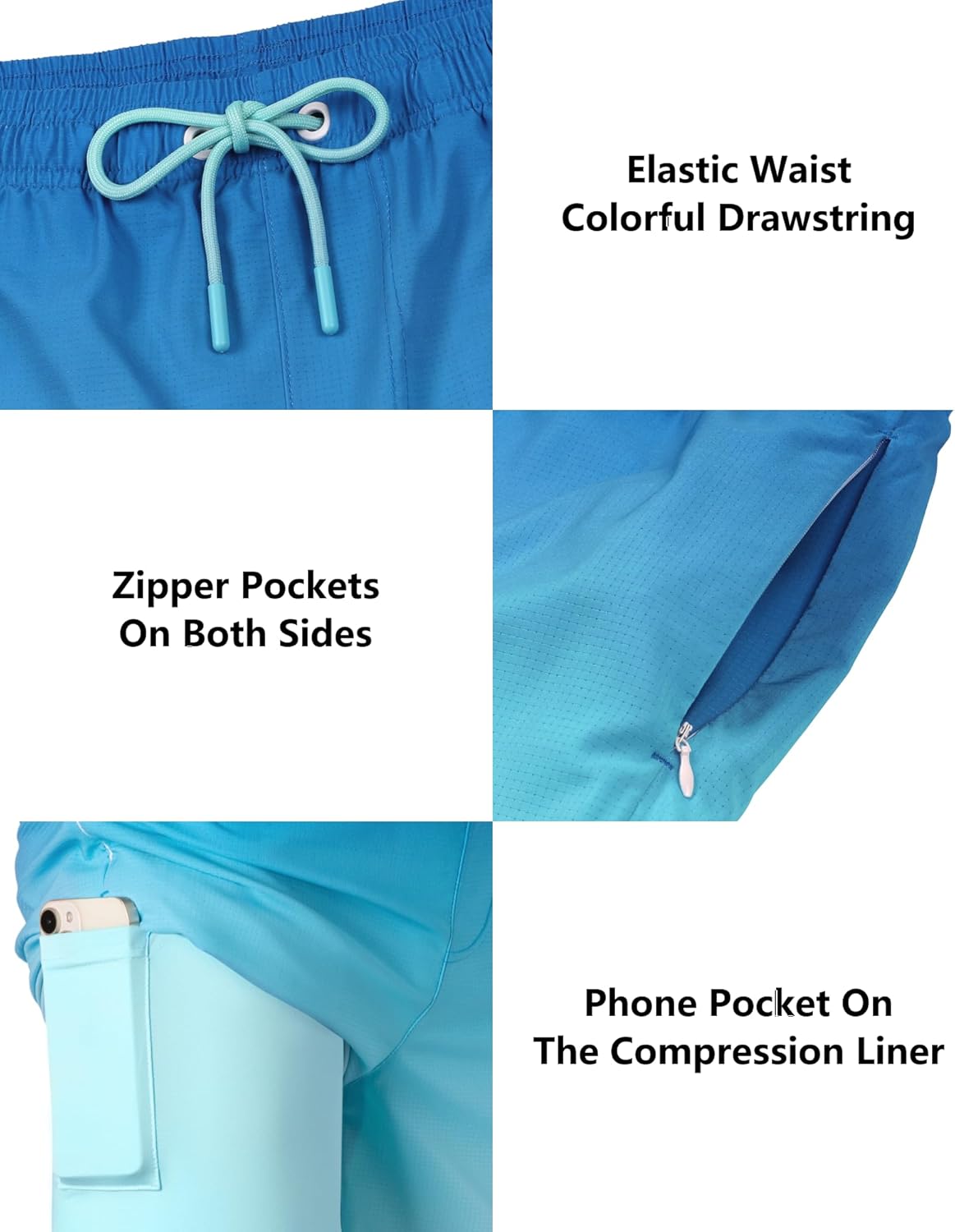 BOJIN Mens Swim Trunks with Compression Liner 5.5 Inch Inseam Bathing Suits Beach Board Shorts with Zipper Pockets - Image 5