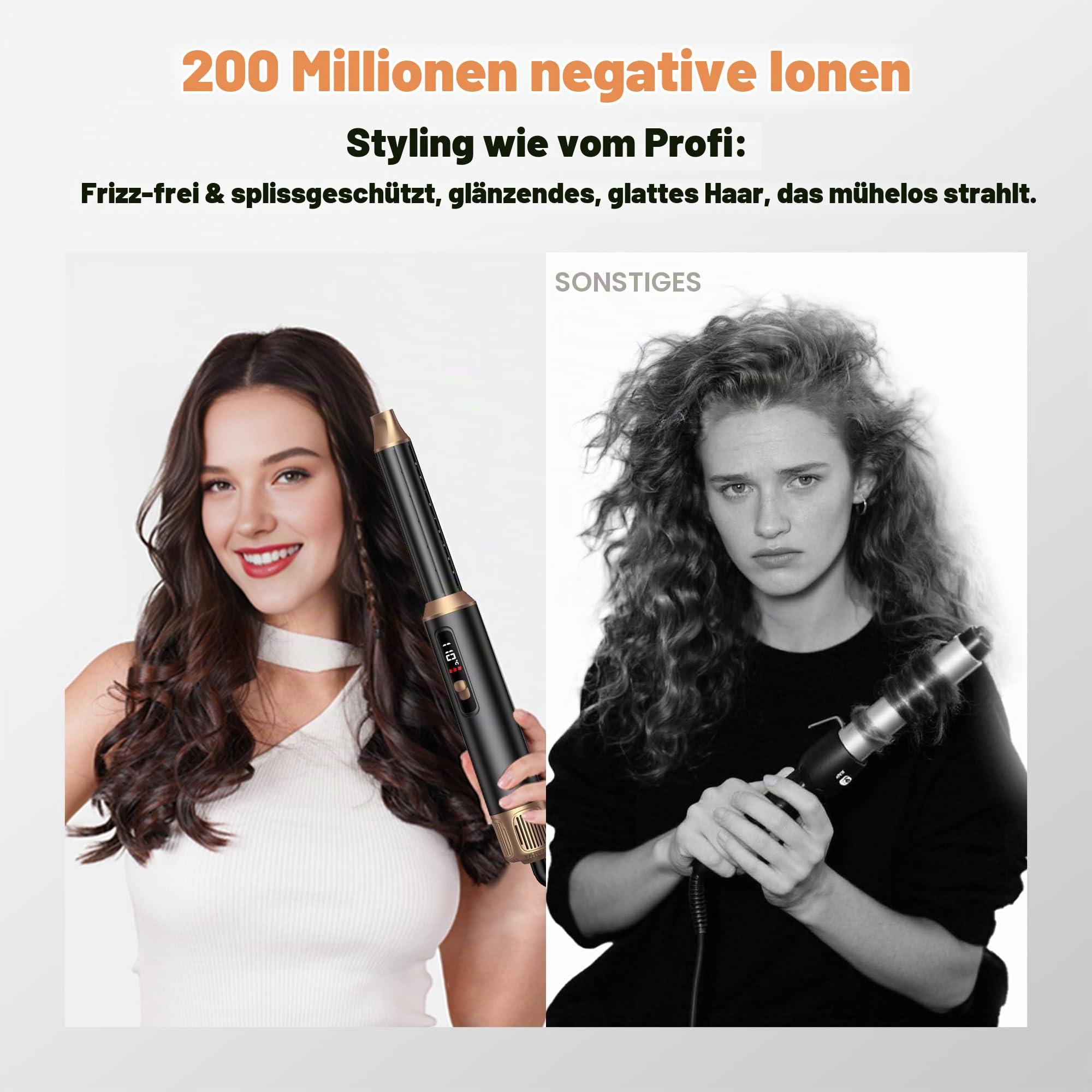 UKLISS 5 in 1 Haarstyler mit LCD-Display, Haartrockner & Hair Styler mit Hair Dryer, Rundbürstenföhn, Warmluft Lockenbürste, Thermal Brush, Haarföhn, Geschenke Set für Haarstyling