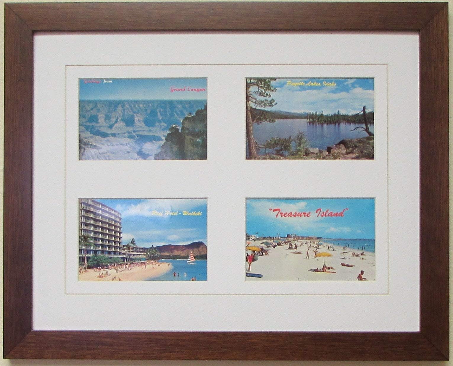 Post Card Frame for Four (4) 3.5" X 5.5" Post Cards Walnut Frame with White (White Trim) Matting