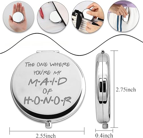 Miniatura 2 de PLITI Espejo compacto de Maid of Honor, regalo de despedida de soltera, espejo de bolsillo de boda con texto en inglés The One Where You're My Maid