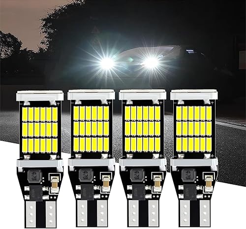 Yumfugu 4 piezas T15 coche decodificación continua de alto brillo luz de marcha atrás, 4014 45SMD DC 12V LED corriente constante luz de giro