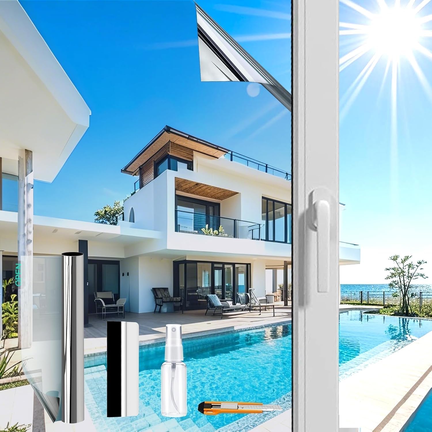 (Silber) UV Schutzfolie | Spiegelfolie Fenster Hitzeschutz | Spiegelfolie Selbstklebend Rückstandslose| Sonnenschutzfolie Fenster innen oder außen | Fensterfolie Sonnenschutz Hitzeschutz