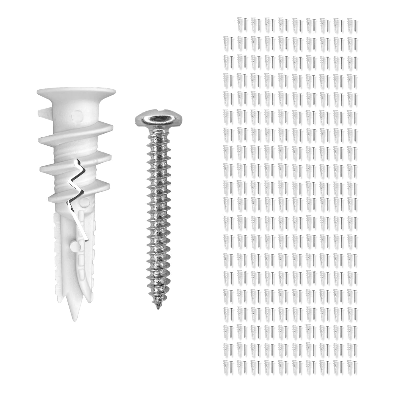 200-Pack Premium Splitting Reinforced Nylon Self-Drilling Drywall Anchors with #8 Screws Kit | 200 Anchors + 200 Screws