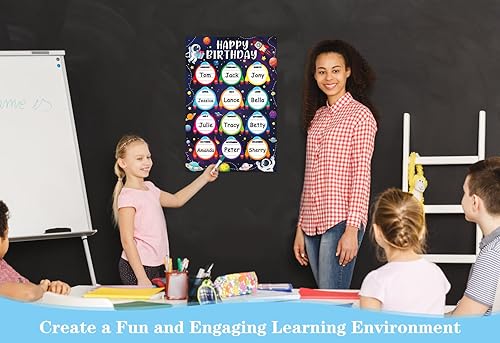 Miniatura 3 de WhatSign Tabla de cumpleaños del espacio exterior  Calendario de aula laminado reutilizable para decoración de tablones de anuncios