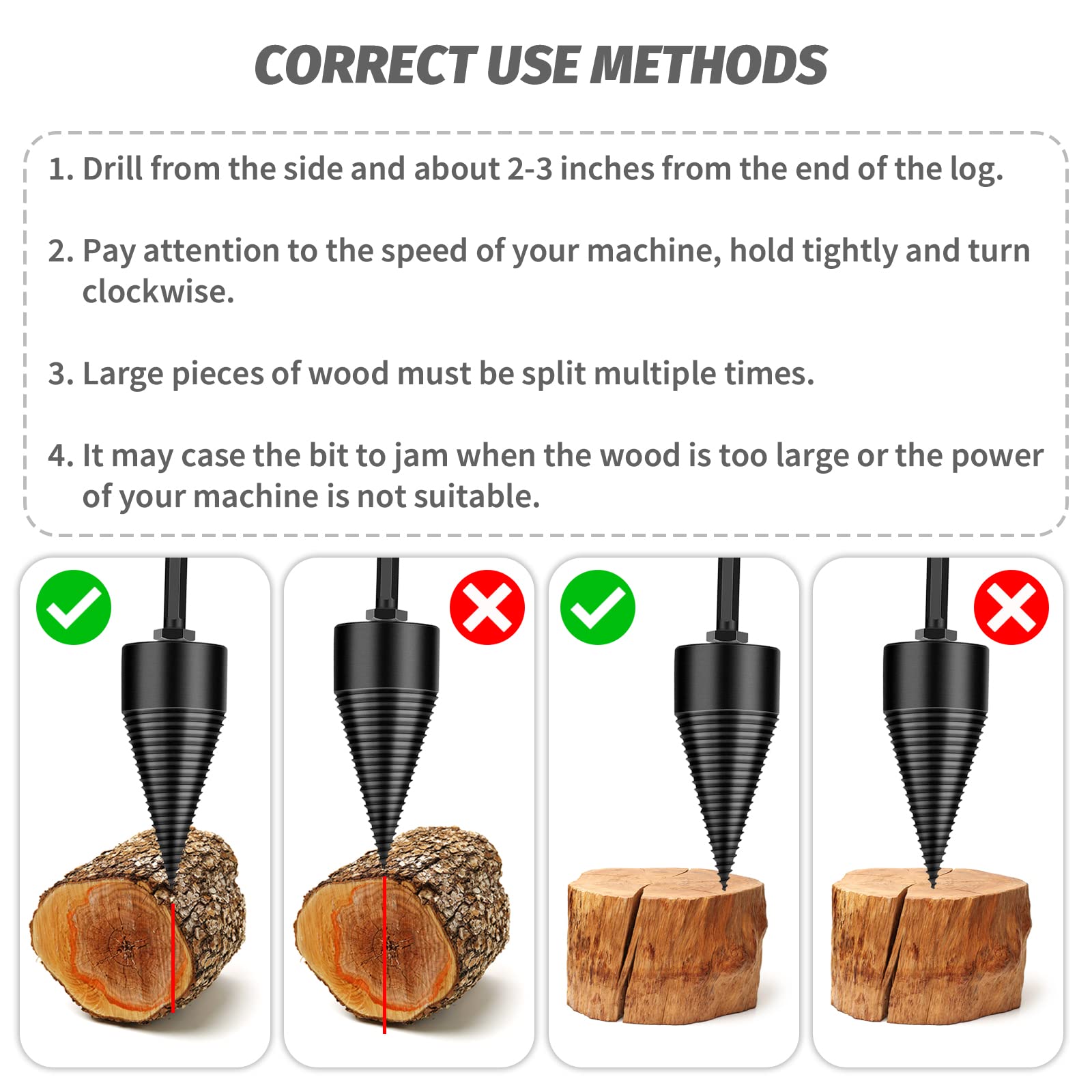Spaccalegna A Vite Per Trapano Elettrico - Cono In Acciaio Al Carbonio - Per Legna Da Ardere