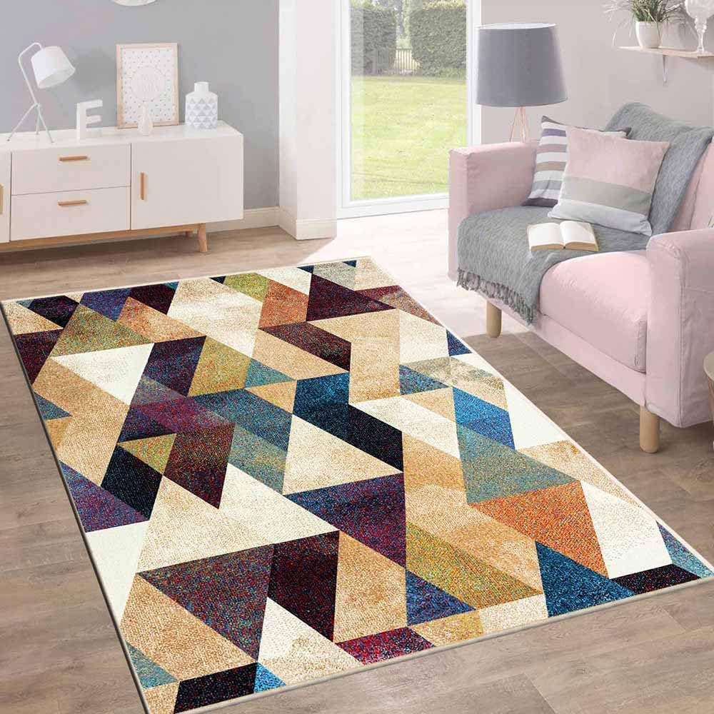 BSB HOME 5 X 7 Feet 3D Jet Multi Printed 3D Jet Vintage Persian Carpet/Rug/Runner and Carpets for Bedroom/Living Area/Anti Slip Backing (5Ft X 7 Ft) Orange, Rectangular