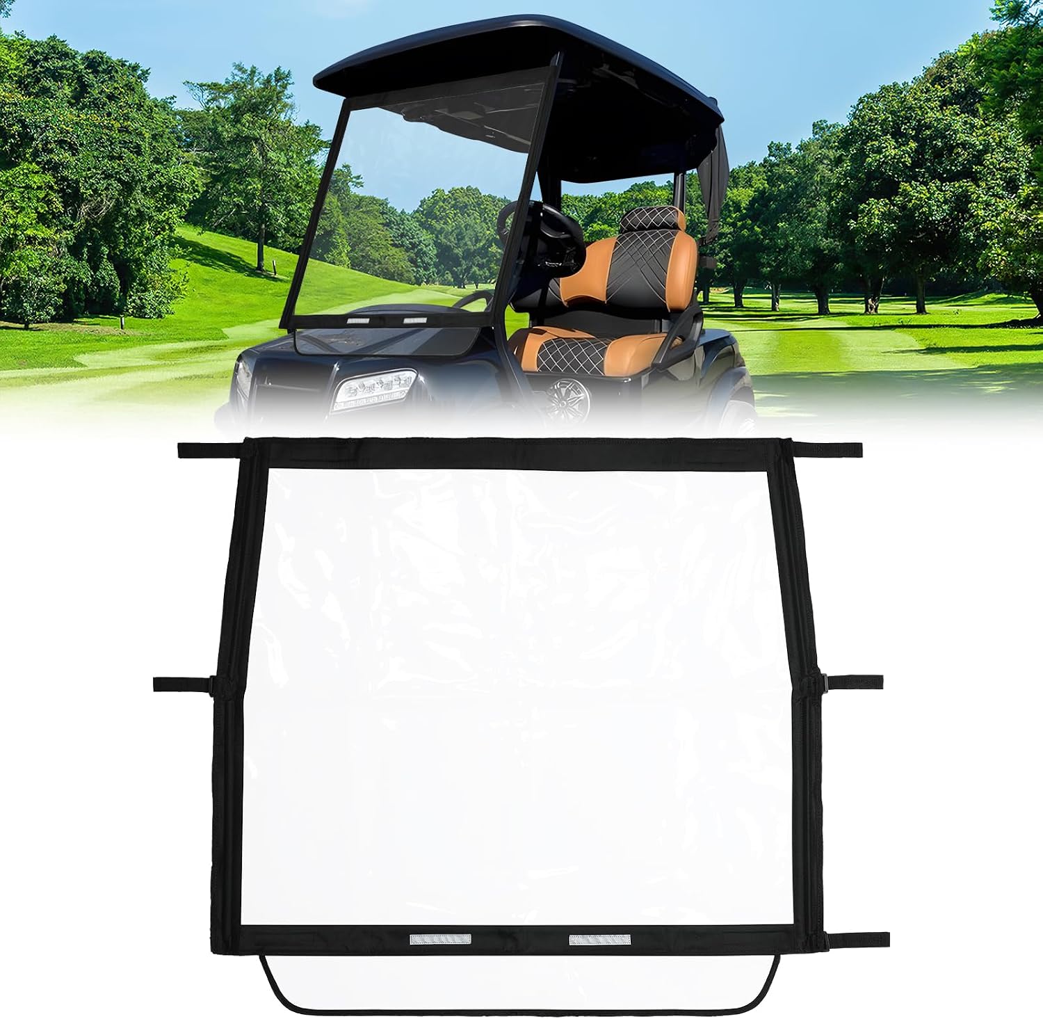 Foldable Golf Cart Windshield Compatible with Club Car DS,Tempo,Precedent, Clear PVC Portable Lightweight Golf Cart Window