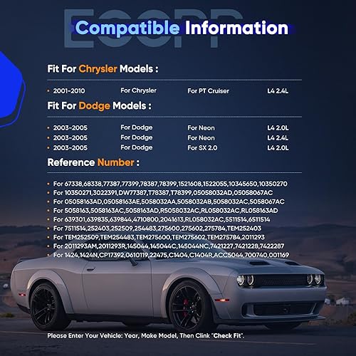 Miniatura 2 de ECCPP Compresor de CA 2001-2010 apto para Chrysler PT Cruiser 2.4L 2003-2005 para Dodge Neon para Dodge SX 2.0 2.4L AC Compresor con embrague 4