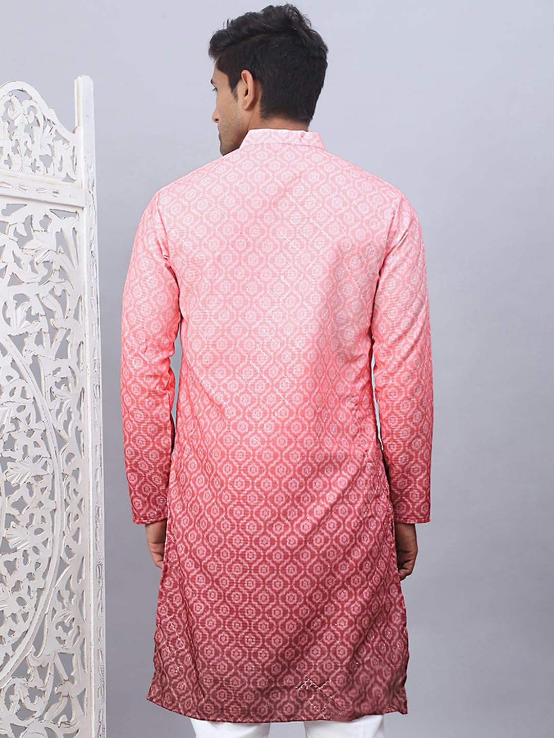Jompers Coral Men's Ombre Pure Cotton Straight Kurta (Coral, M)