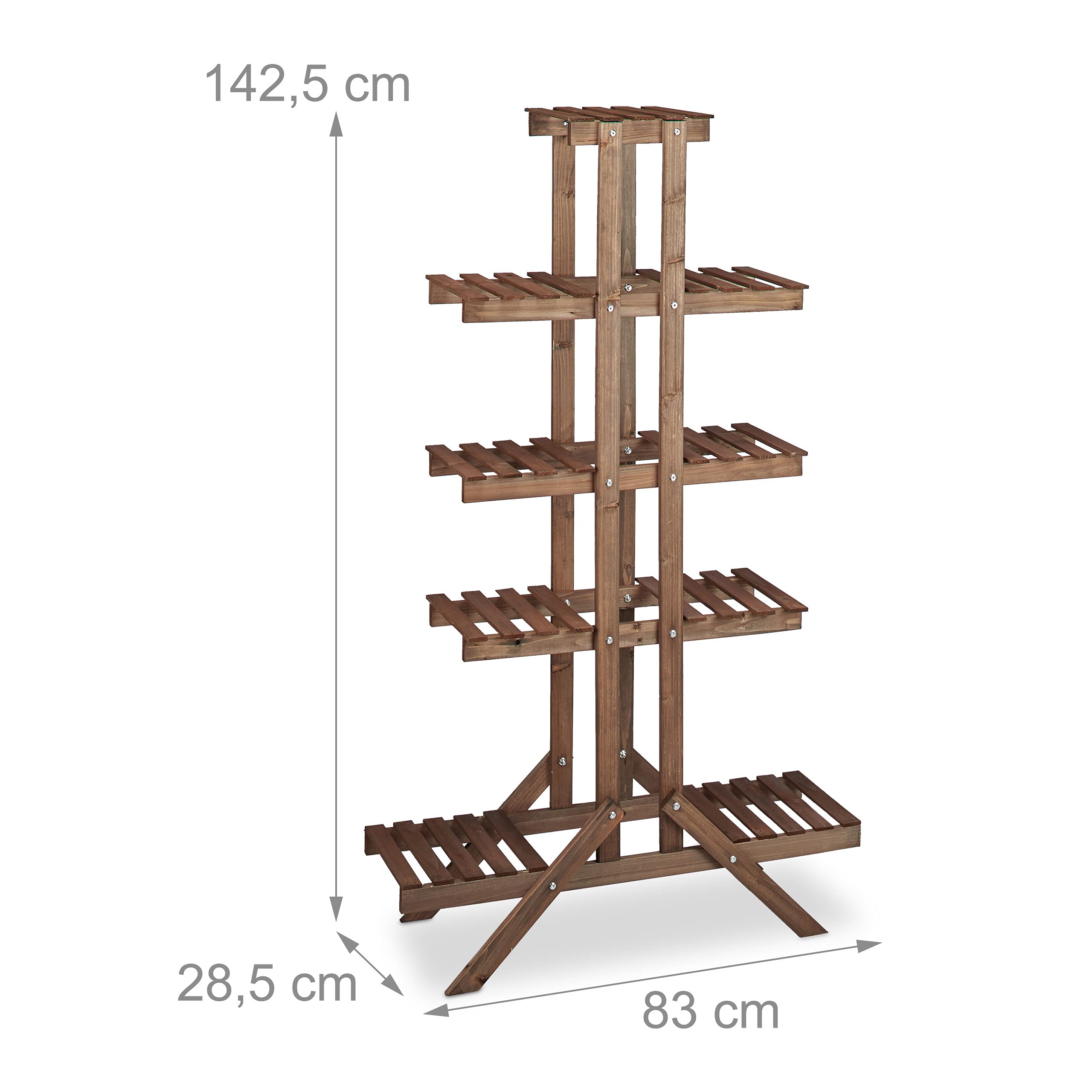Relaxdays Soporte Plantas para Interior 5 Niveles, Madera, Marrón oscuro, 142,5 x 83 x 28,5 cm