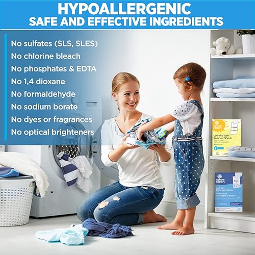 Miniatura 8 de Nature Clean Removedor de manchas natural para ropa, tiras de lavandería sin perfume, 32 unidades, no tóxico, avanzado removedor de manchas, hojas