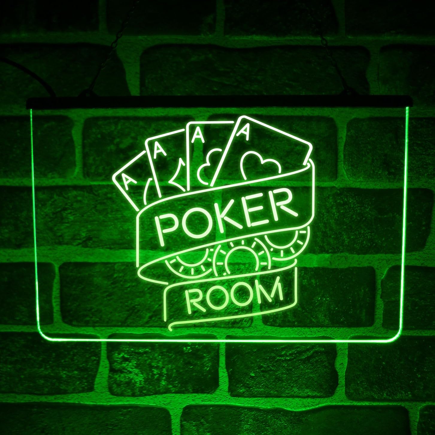 Poker Room Casino LED Neon Sign – Hanging Multicolour Light-Up Wall Display for Game Room, Home Bar, Man Cave or Card Night (USB Powered) (Multi-colour)