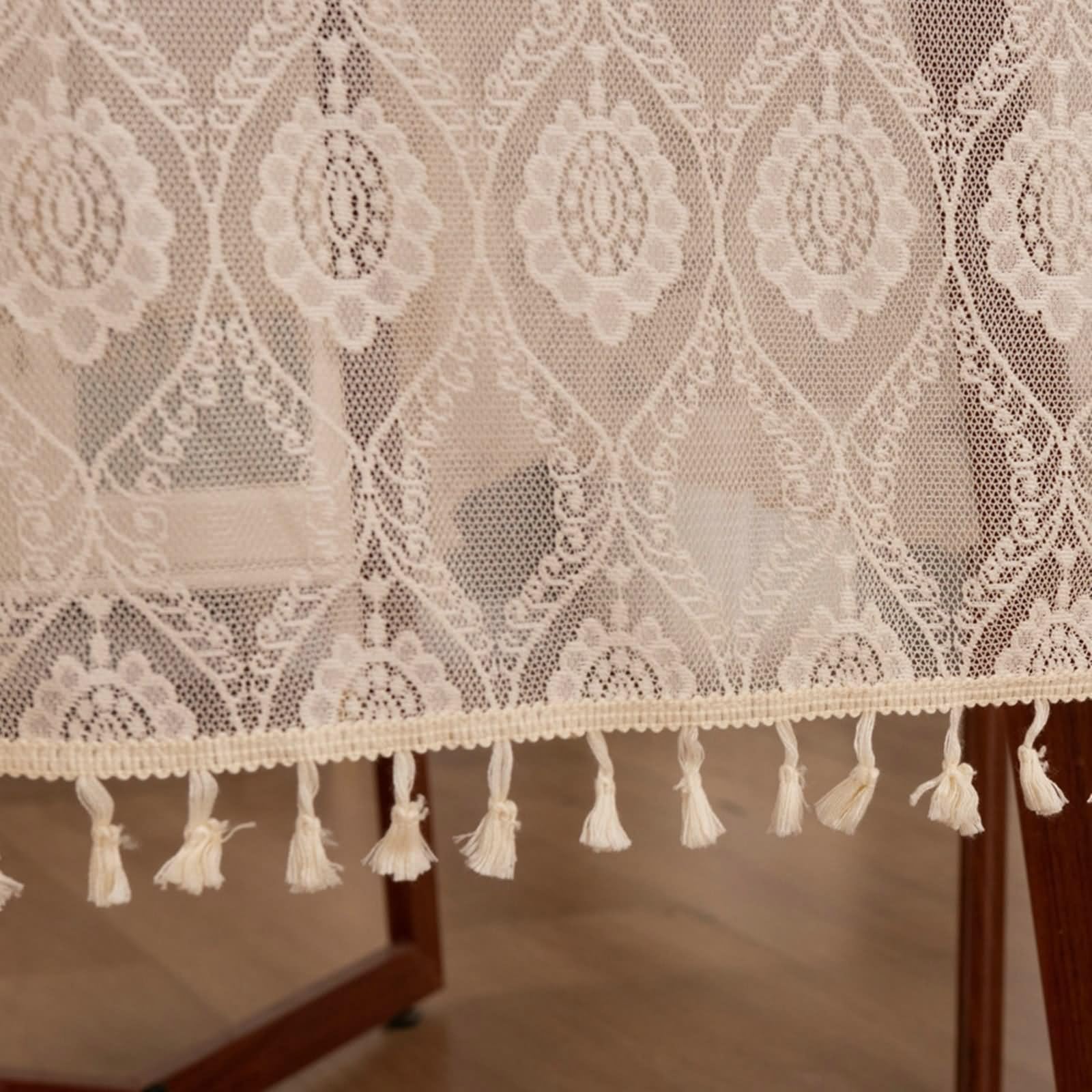 Tovaglia Beige Vintage, Tovaglia Tavolo Salotto 140x260cm Jacquard Floreale con Nappe Poliestere