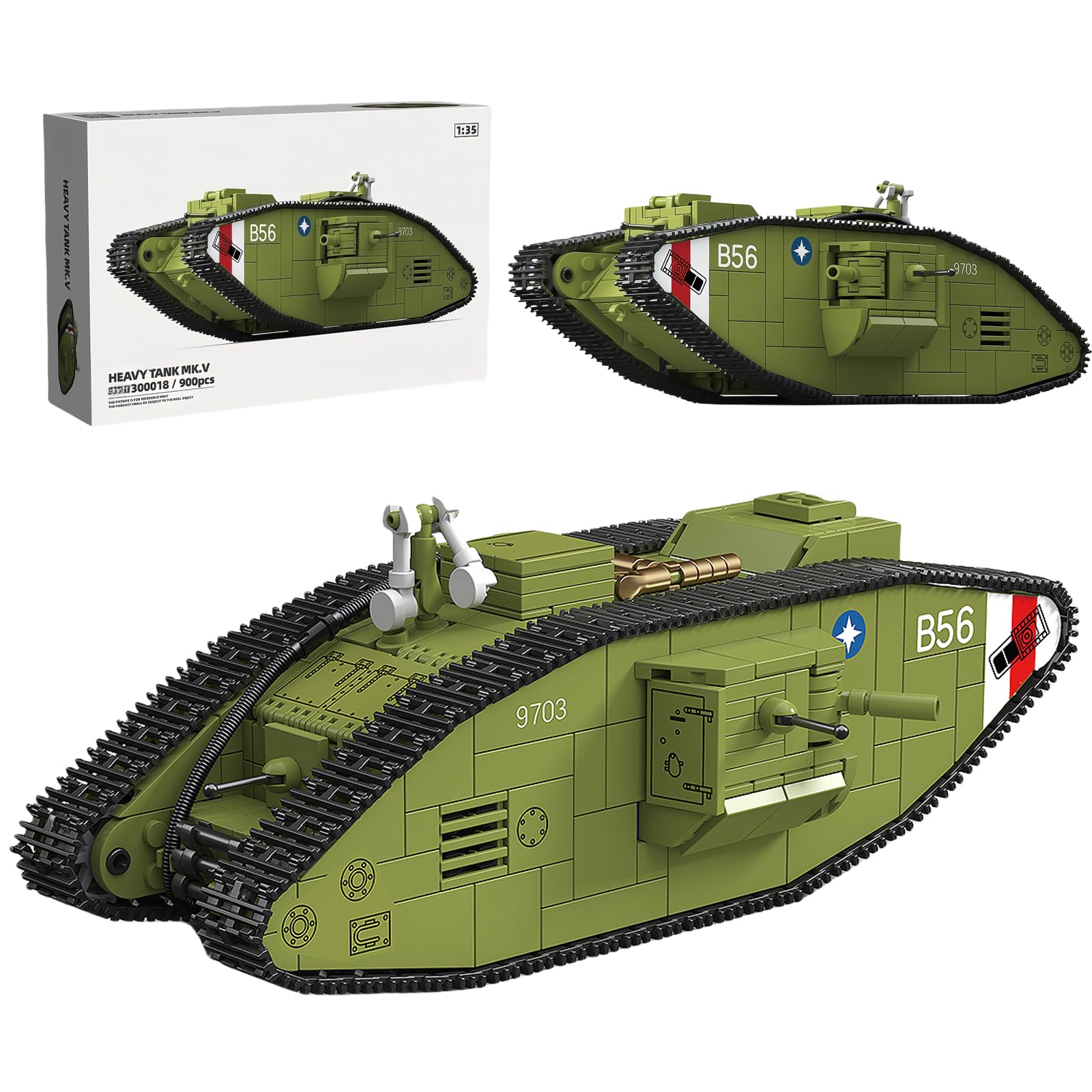 MK.V Heavy Tank Building Set for Adults, 900 PCS WW1 Military British Collectible Tank Bricks Model, 1:35 Scale Army Vehicle Toy, Gift for Military Fans & History Lovers