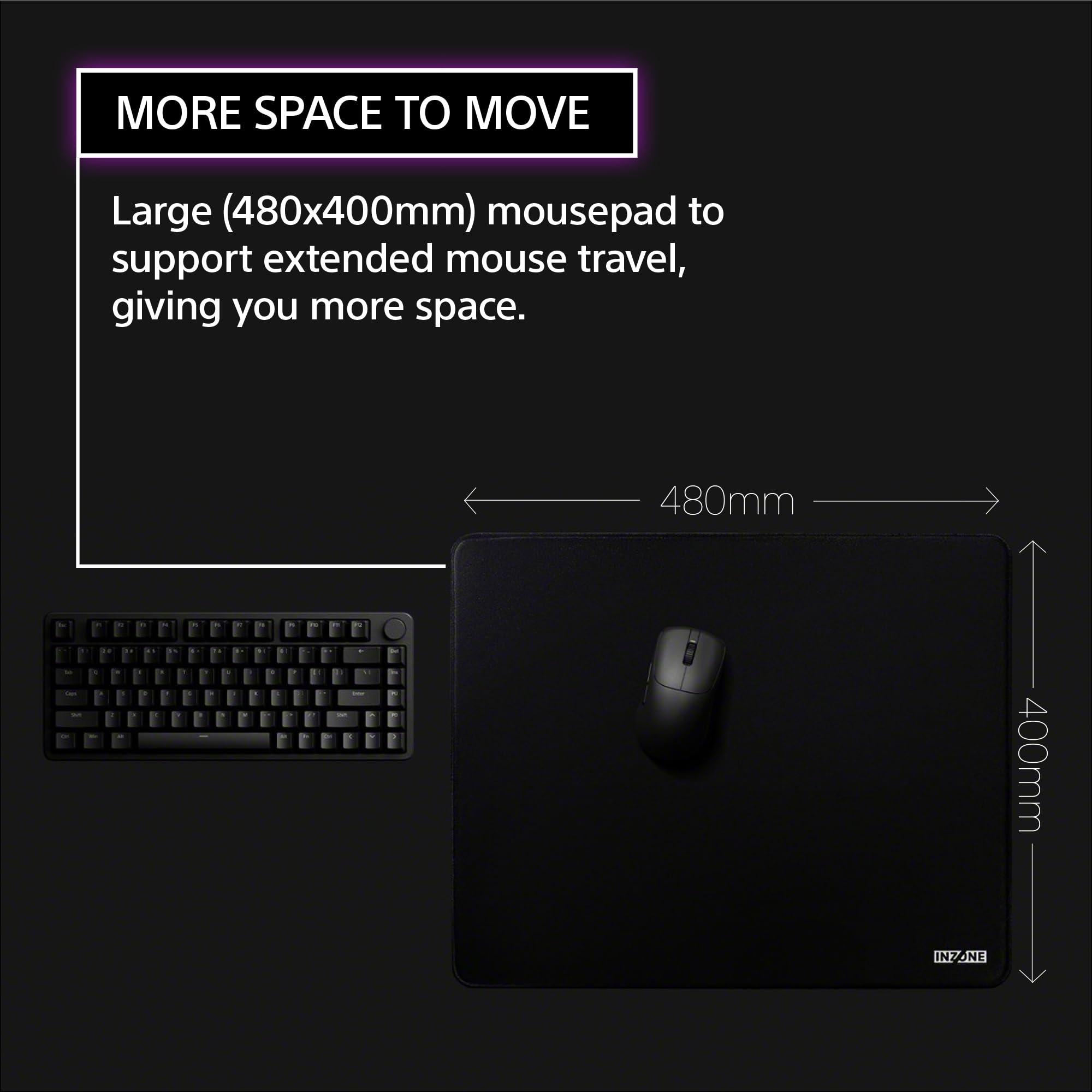 Sony INZONE Mat-F - Tappetino per mouse da gioco in tessuto di grandi dimensioni, cuscino spesso 6 mm, ad alto attrito, 480 x 400 mm, bordo cucito, base in gomma antiscivolo SlimFlex, sviluppato con