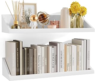 SRIWATANA White Floating Shelves Large Set of 2, 24 Inch Wide Wall Shelves Wood Shelves Wall Mounted for Wall Decor in Bedroom, Living Room, Bathroom, Kitchen, and Office