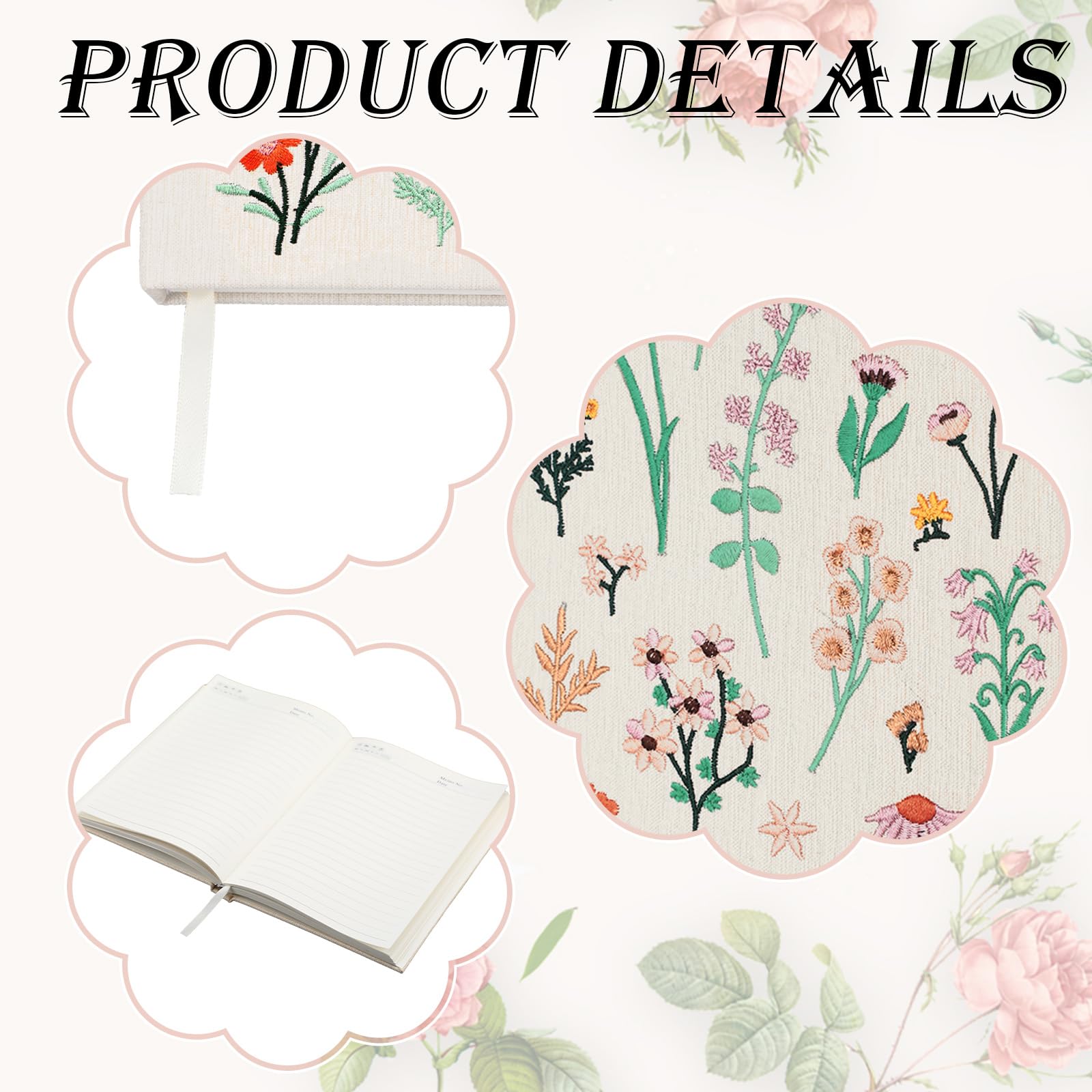 Thenshop 2 cuadernos bordados florales para diario, cuaderno de bocetos, tapa dura, cubierta de tela, 200 páginas para mujeres, escuela, oficina, viajes, suministros de diario de 8 x 5.75 pulgadas