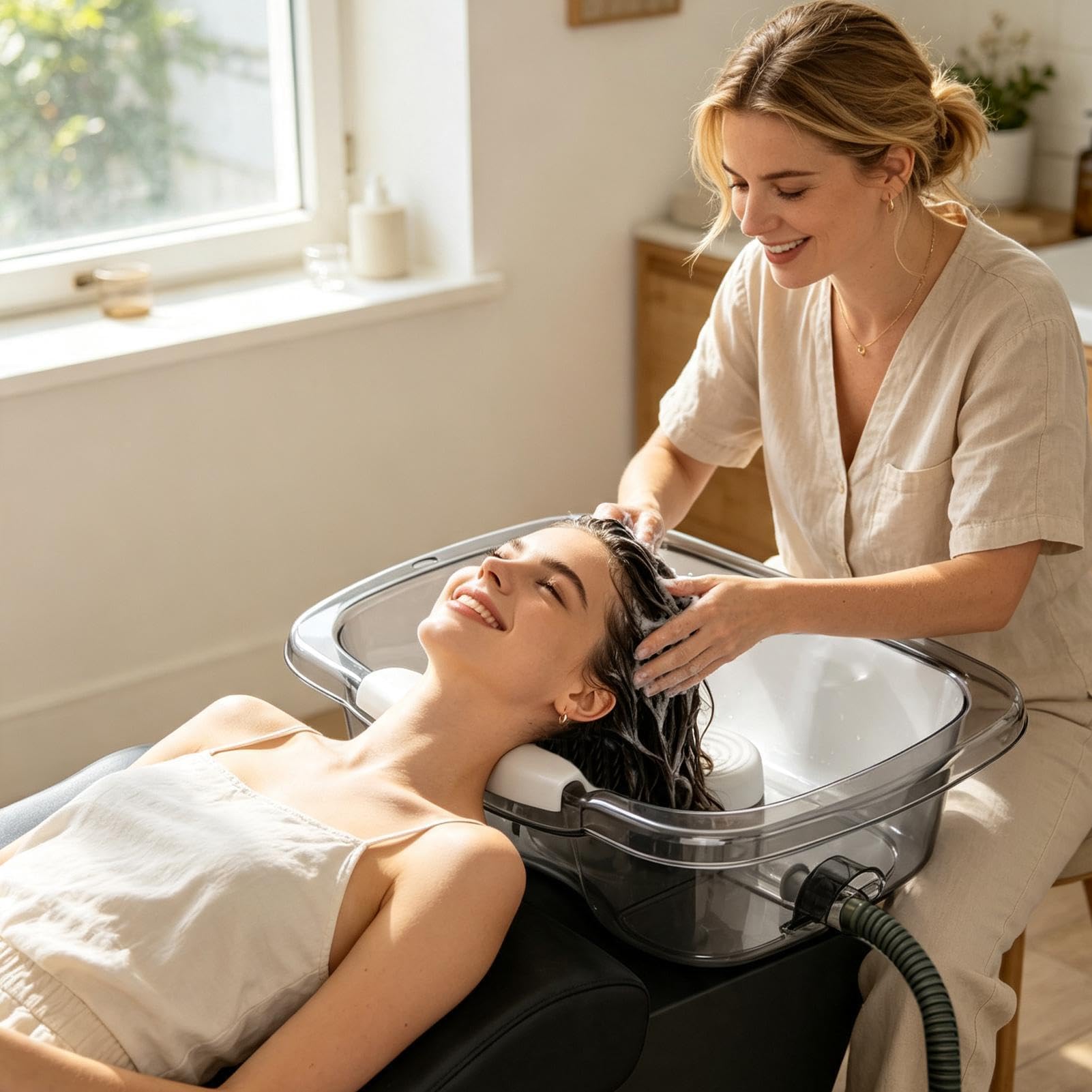 Przenośna umywalka na szampon do łóżka, ergonomiczna taca do mycia włosów z odpływem do spania, osób starszych, niepełnosprawnych, kobiet w ciąży - lekka umywalka do mycia włosów przy łóżku