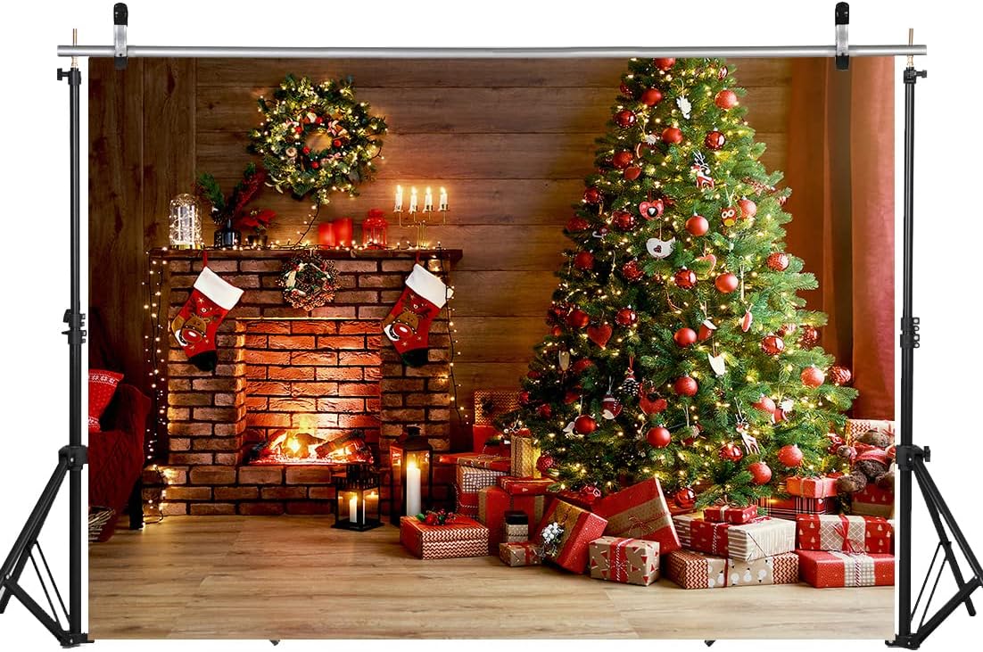 LYWYGG 8x6FT Christmas Fireplace Backdrop Christmas Backdrop Christmas