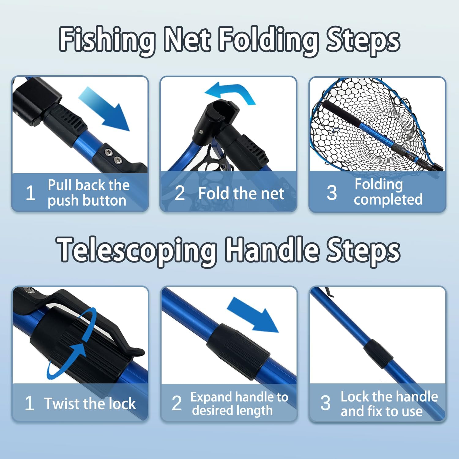 伸縮式ゴム釣りネット ハンドル付き 長さ64インチ/46インチ シリコン製 大型魚ランディングネット カヤック/フィッシュポンド/海