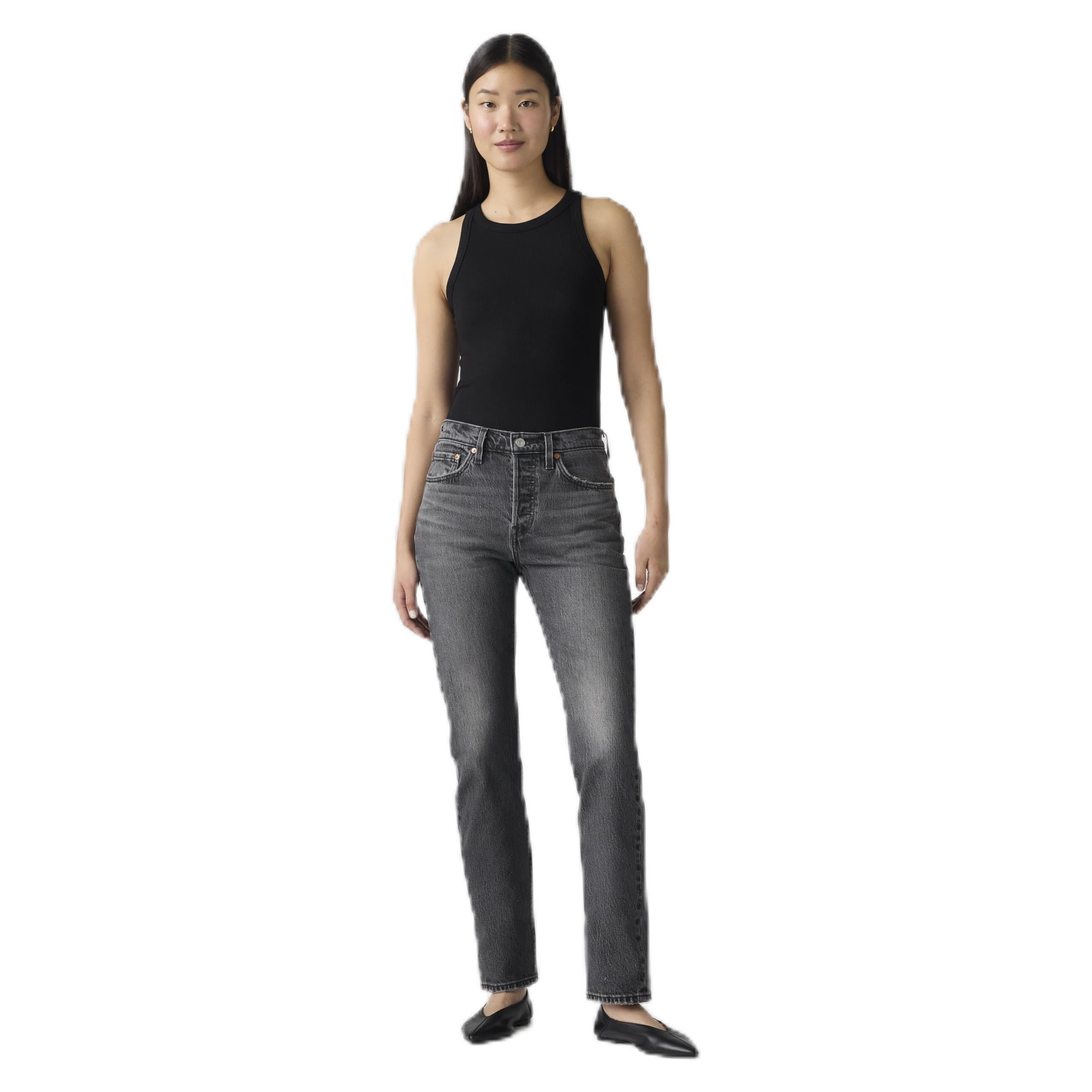 Levi's Women's Pretty Pleasing - Black Jeans 501 High Rise, Straight Fit, Grey (Pretty Pleasing), W28/L32
