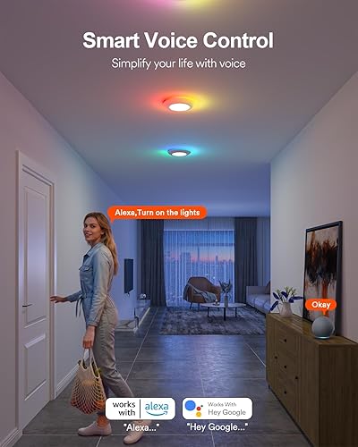 Miniatura 2 de Lumary Luz de disco LED inteligente de 56 pulgadas, iluminación empotrada inteligente WiFi que cambia de color con anillo RGBAI, luz de techo