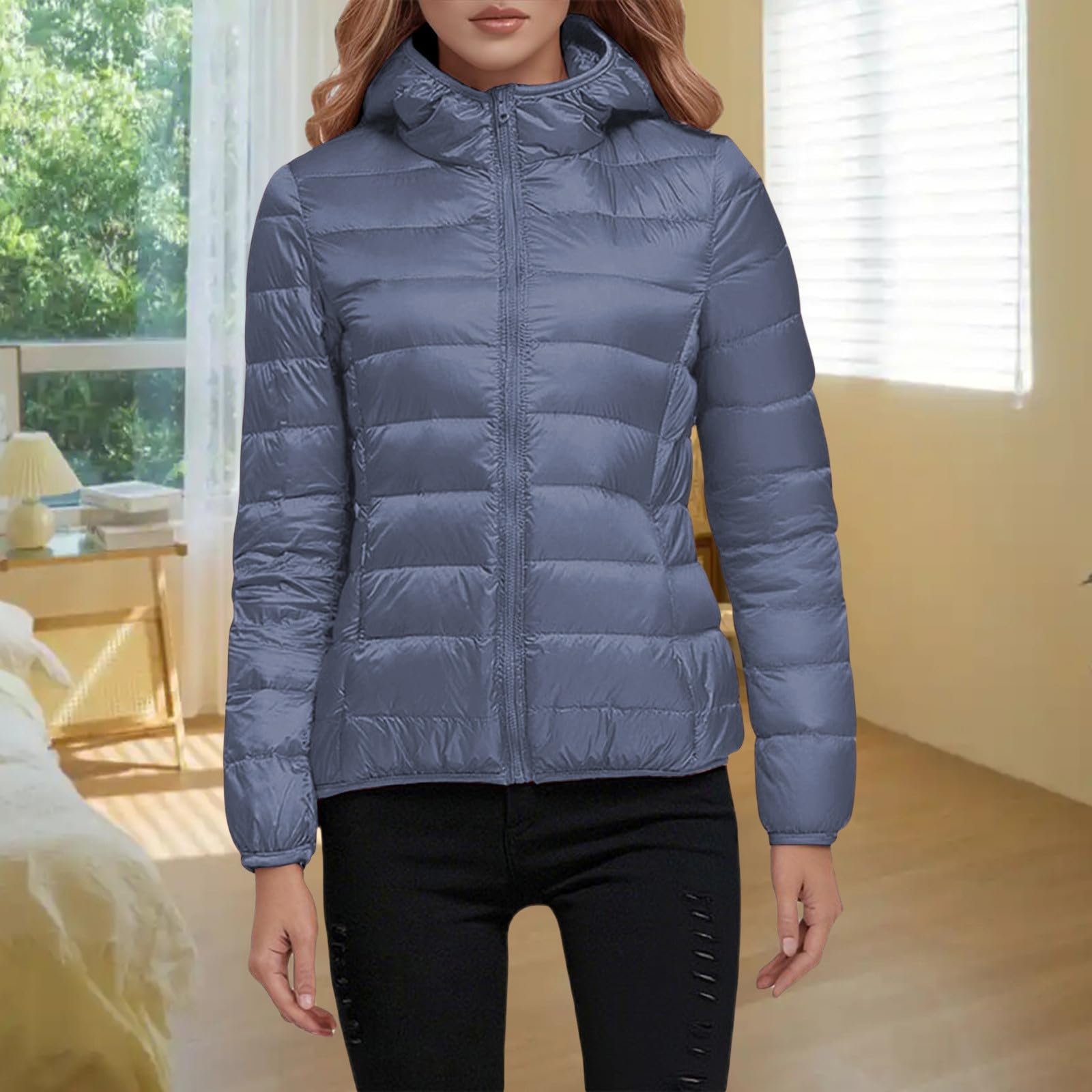 Generisch Giacca corta leggera e calda con piumino invernale da donna, alla moda, in stile casual per tutti i giorni