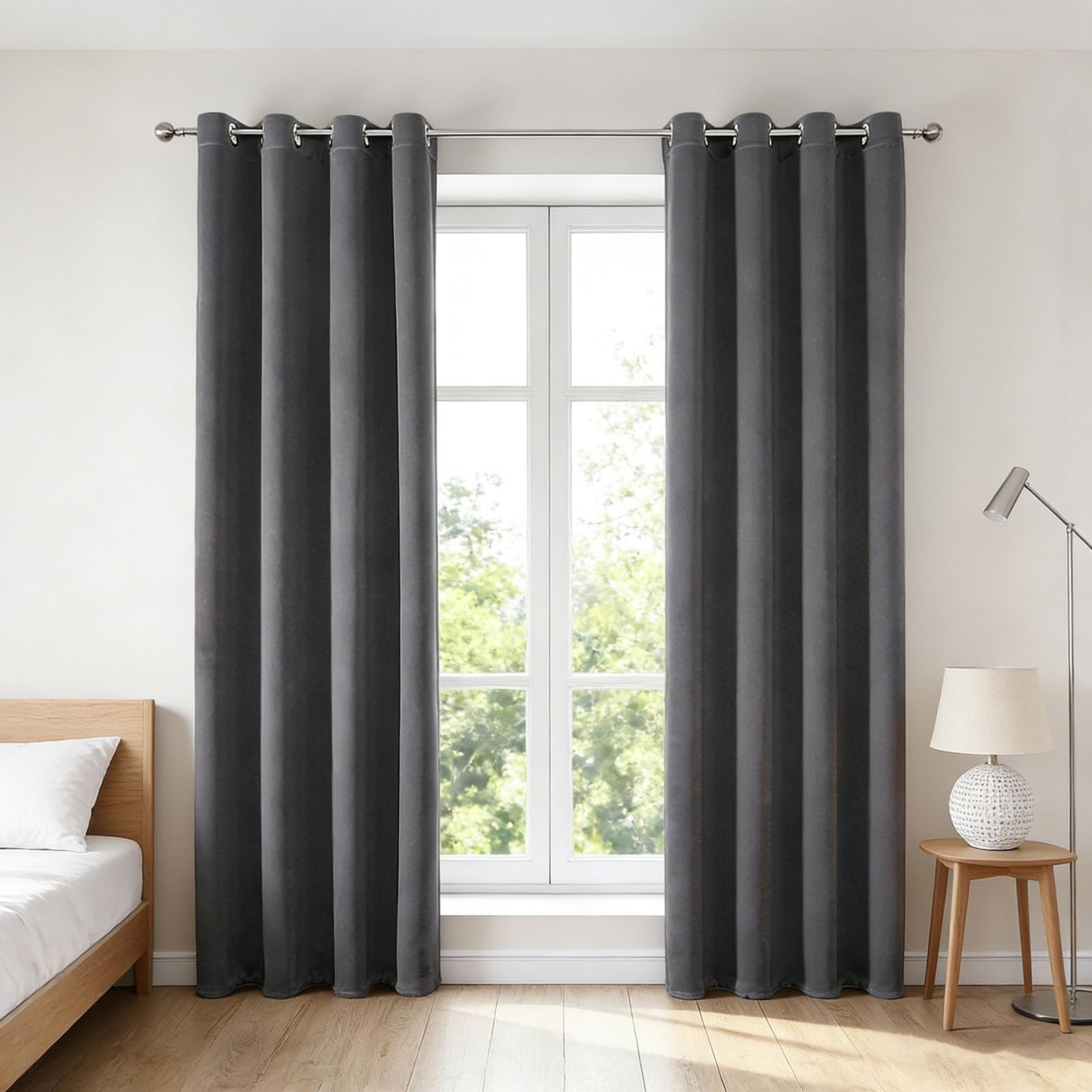 Cortinas Blackout Termicas Aislantes 140 x 210 cm Pesada Antiviento Aislante Fuerte y Suave Anticalor UV Blackout Termicas Aislantes Opacas Cortinas para Salon, Gris Oscuro