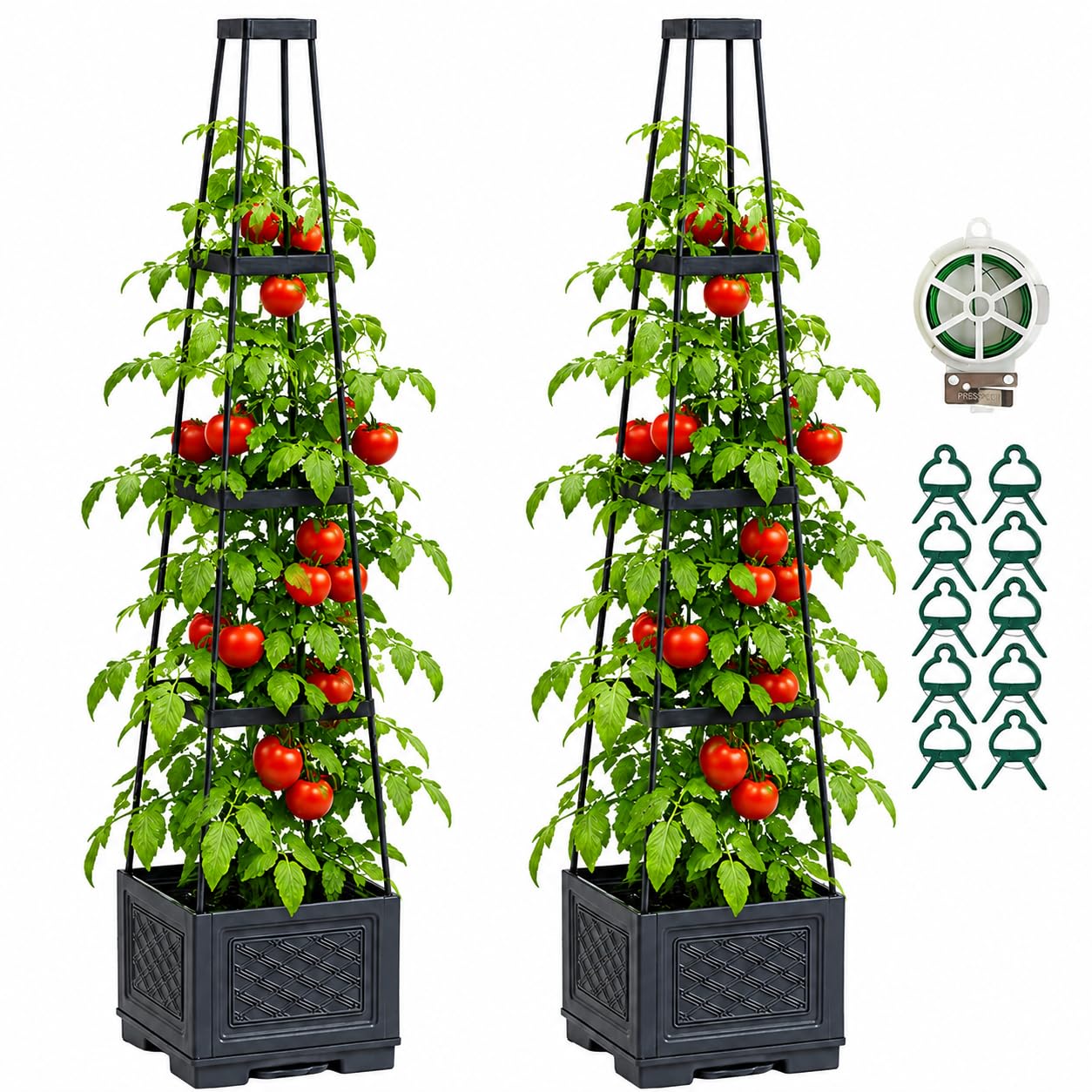 Raised Garden Bed Planter Box with Trellis,2 Pack Tomato Planter with Trellis,58โ Tomato Cage Planter Raised Garden Bed for Garden Vegetables Tomatoes Climbing plants, Tomato Cage for Indoor & Outdoor