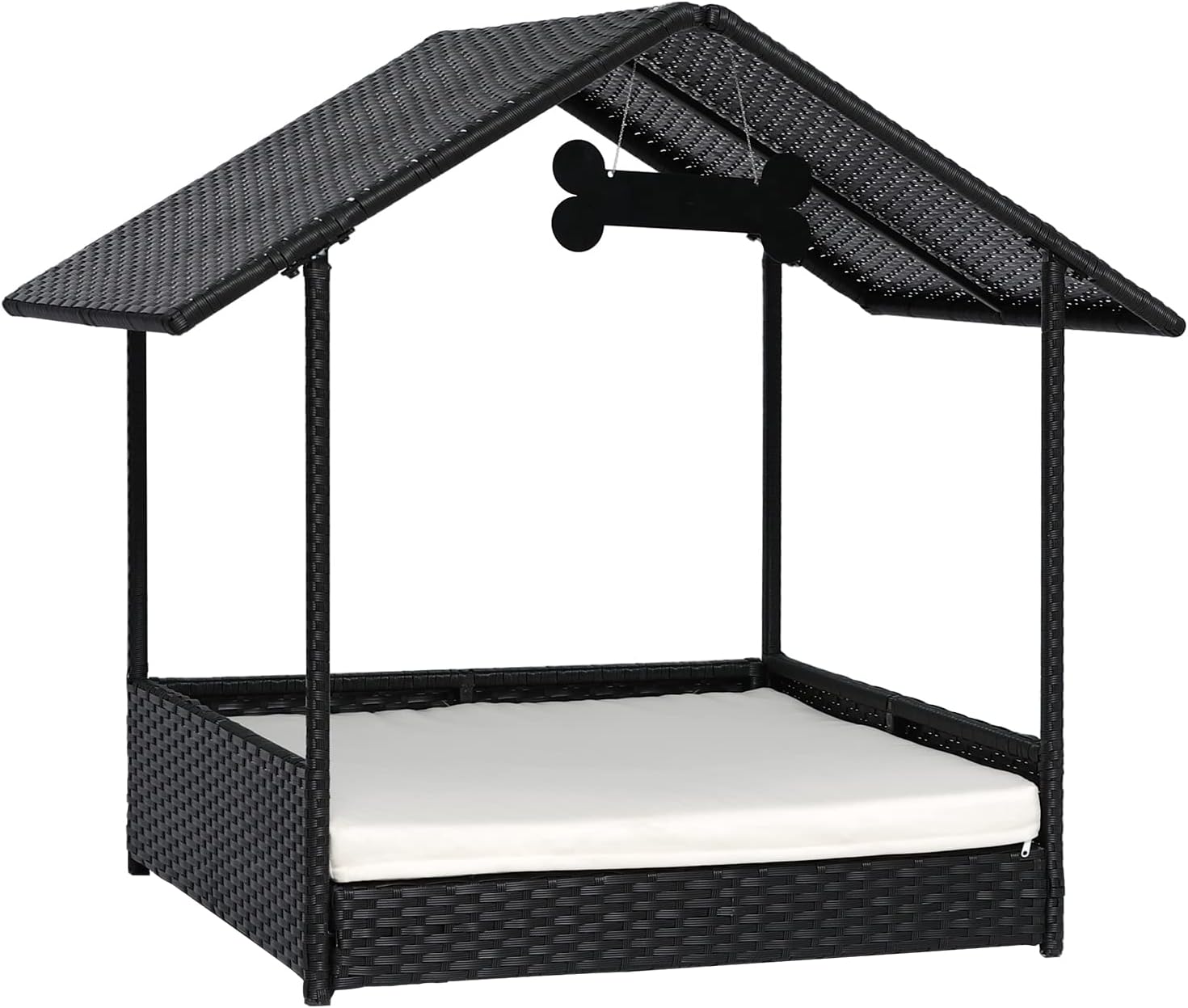 Scurrty Wicker Dog House Raised Rattan Bed Rattan Dog Sofa for Indoor/Outdoor with Water Resistant Cushion Cover (Regular, Black+Beige) : Patio, Lawn & Garden