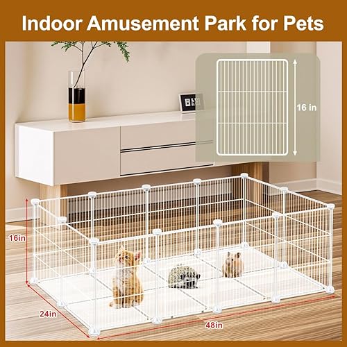 Miniatura 36 de Corralito portátil para animales pequeños, 24 paneles, 121.9 x 60.9 x 71 cm, cercado de plástico, corralito para cachorros de interior y exterior